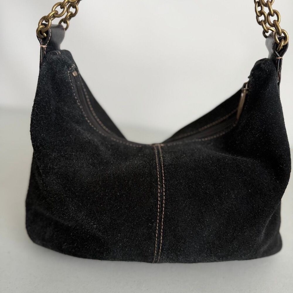 Y2K The Sak Black Suede Leather Chain Strap Shoulder Hobo Bag Purse Vintage - Picture 3 of 16